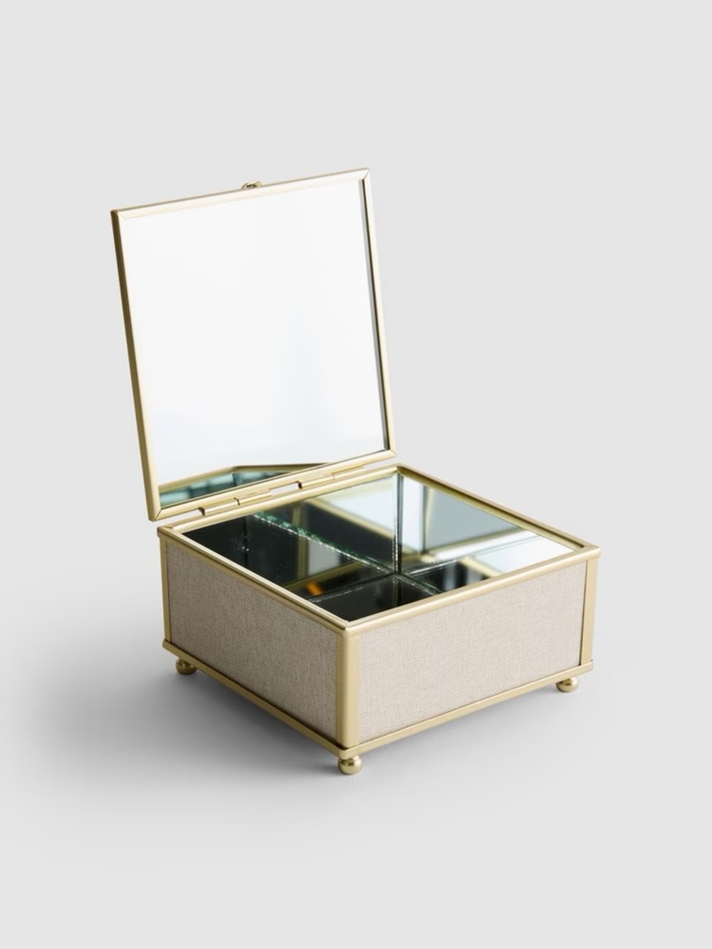 Jewelry Box with Mirror beige gold rings earrings necklace storage